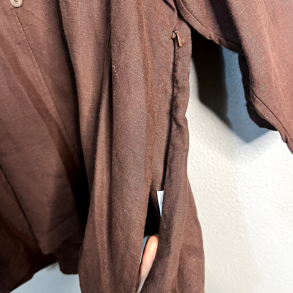 Vintage Night Studio Womens Size 20 Linen Brown Button Accents Blouse Tunic - Picture 5 of 16